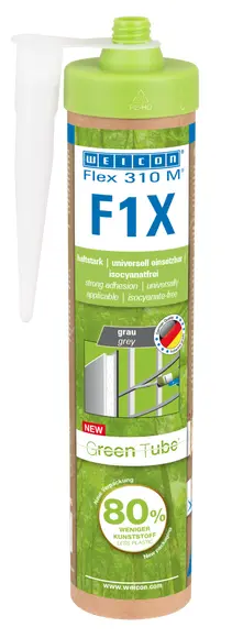 Produktfoto 1 von WEICON Green Tube Flex 310 M F1X | Kleb- und Dichtstoff mit sehr hoher Anfangshaftung auf MS-Polymer-Basis, temperaturbeständig bis 180°C | 280 ml (Green Tube) | grau
