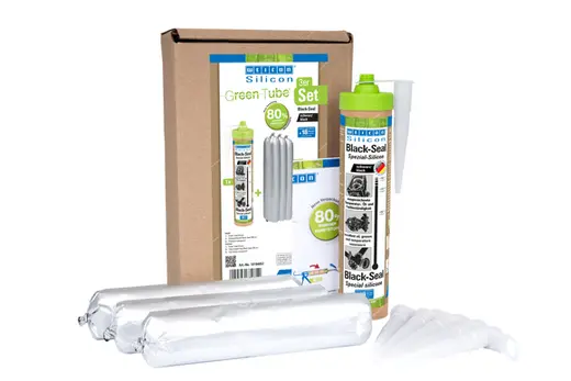 WEICON Black-Seal Spezialsilikon | dauerelastischer Dichtstoff für öl- oder fettbeständige Bereiche | 280 ml (Set) | schwarz