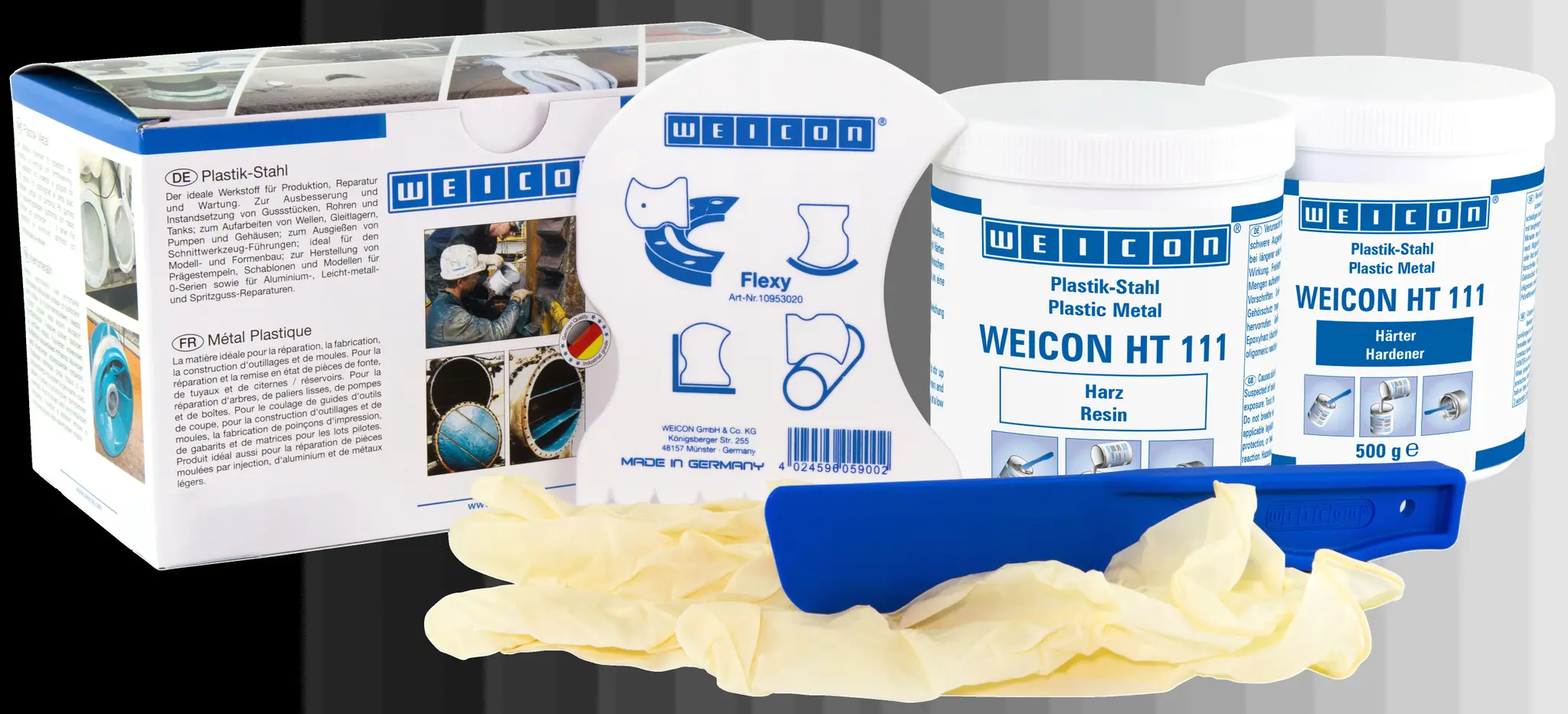 Produktfoto 1 von WEICON HT 111 | stahlgefülltes hochtemperaturbeständiges Epoxidharz-System für Reparatur und Formgebung | 1 kg | dunkelgrau