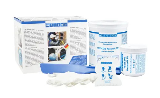 Produktfoto 1 von WEICON Keramik W | mineralisch gefülltes Epoxidharz-System zur Verschleißschutzbeschichtung | 2 kg | weiß