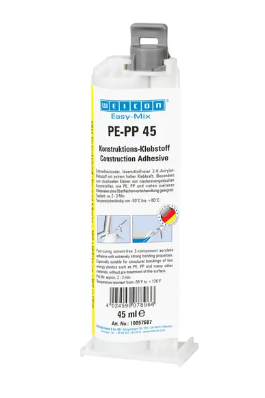 Produktfoto 1 von WEICON Easy-Mix PE-PP 45 | Kunstruktions-Klebstoff auf Methylacrylatbasis für spezielle Kunststoffe | 45 ml | fast farblos, transluzent