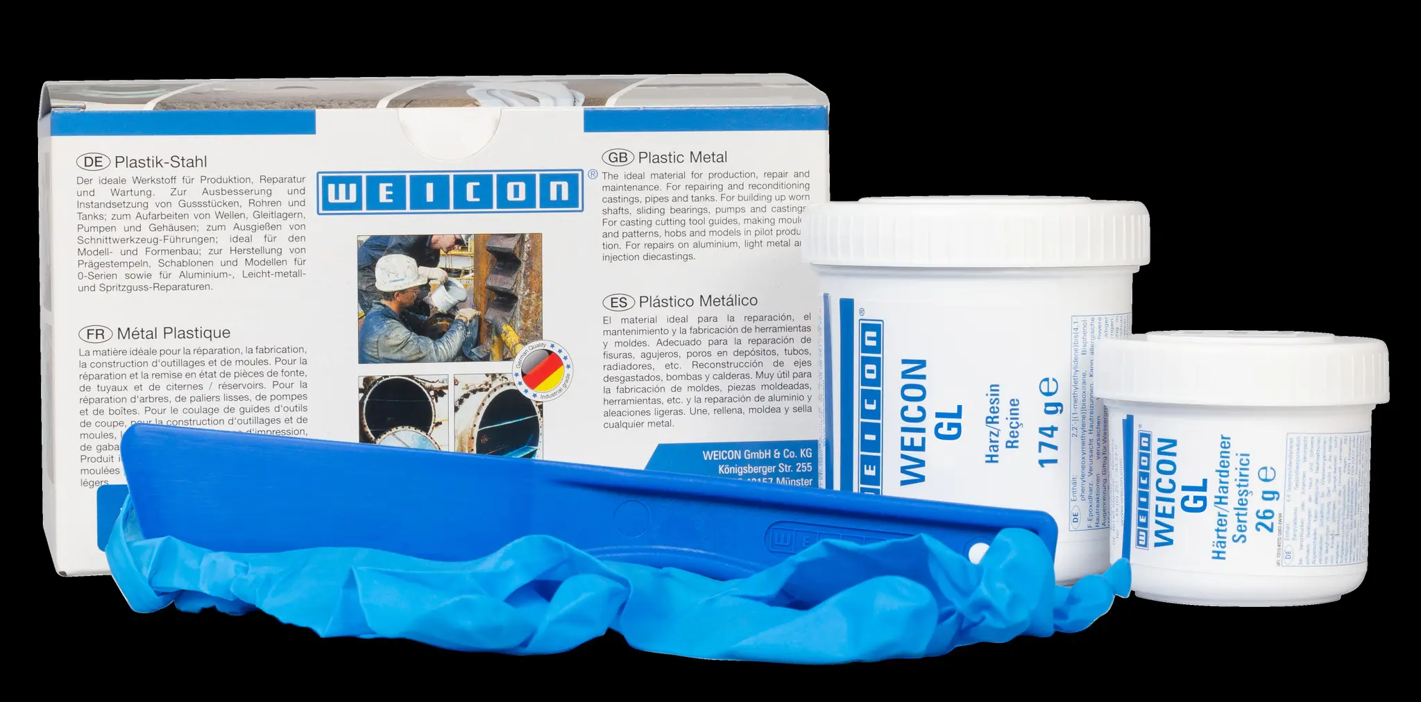 Produktfoto 1 von WEICON GL | mineralisch gefülltes Epoxidharz-System zur Verschleißschutzbeschichtung, schnelle Aushärtung | 200 g | grün