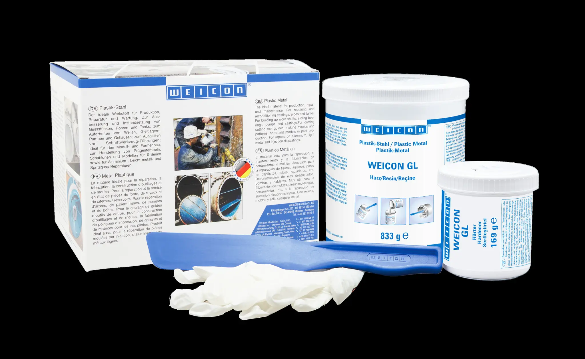 Produktfoto 1 von WEICON GL | mineralisch gefülltes Epoxidharz-System zur Verschleißschutzbeschichtung, schnelle Aushärtung | 1 kg | grün