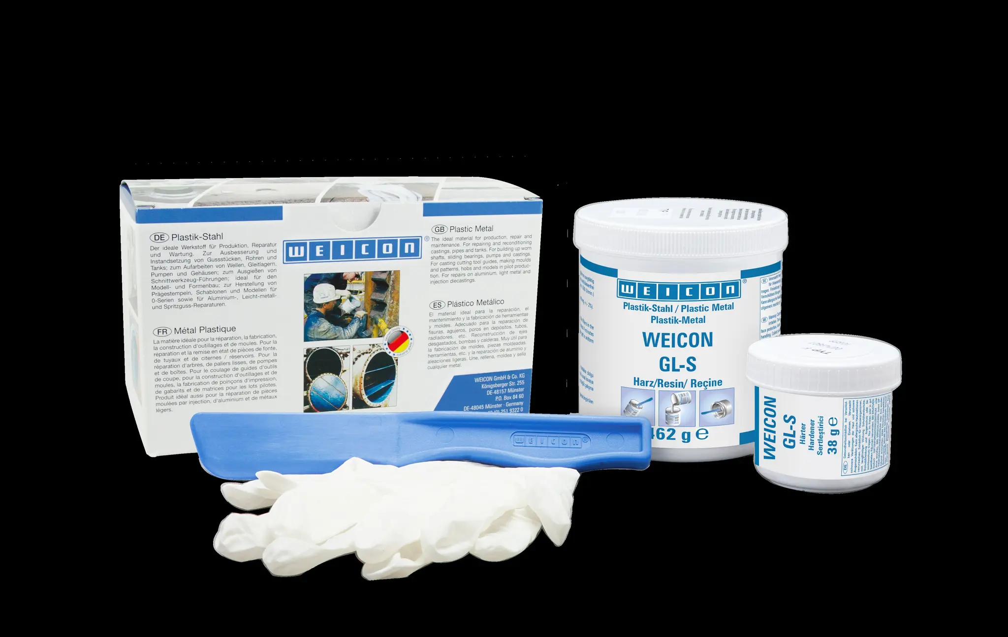Produktfoto 1 von WEICON GL-S | mineralisch gefülltes Epoxidharz-System zur Verschleißschutzbeschichtung, langsame Aushärtung | 0,5 kg | grün