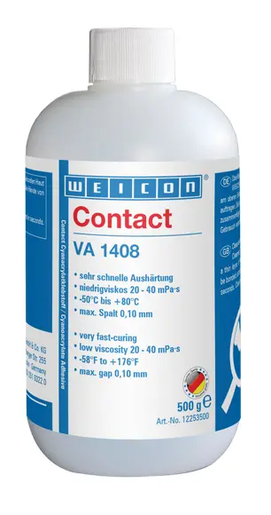 Produktfoto 1 von WEICON VA 1408 Cyanacrylat-Klebstoff | feuchtigkeitsbeständiger, niedrigviskoser Sekundenklebstoff | 0,5 kg