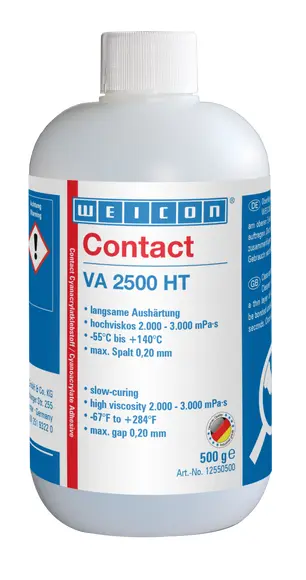 Produktfoto 1 von WEICON VA 2500 HT Cyanacrylat-Klebstoff | hochviskoser Sekundenkleber, hochtemperaturbständig bis 140°C | 0,5 kg