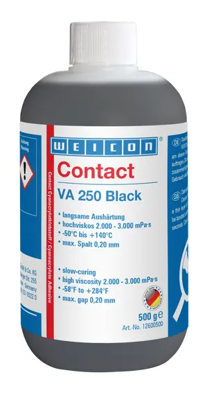 Produktfoto 1 von WEICON VA 250 Black Cyanacrylat-Klebstoff | hochviskoser Sekundenkleber, gummigefüllt | 0,5 kg | schwarz