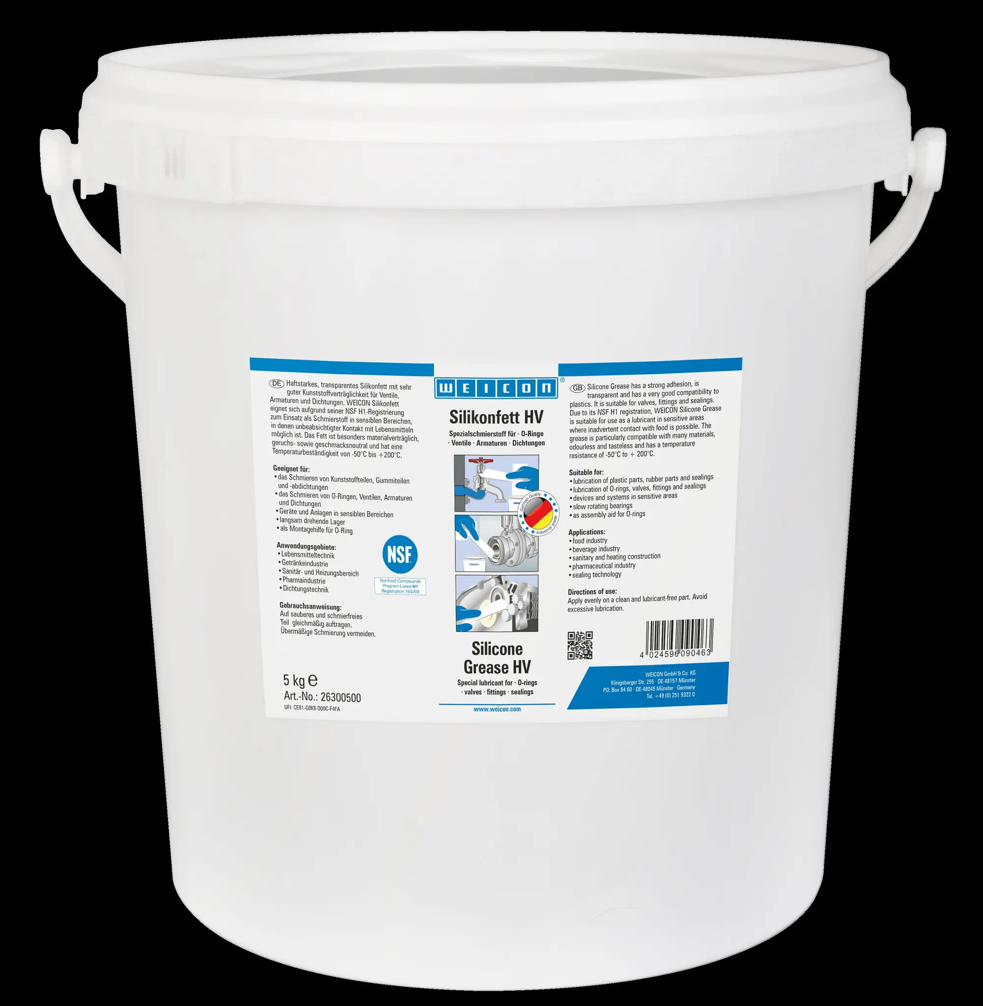 Produktfoto 1 von WEICON Silikonfett HV | lebensmittelechtes Schmierfett | 5 kg | farblos