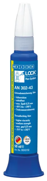 Produktfoto 1 von WEICONLOCK® AN 302-43 Schraubensicherung | mittelfest, höherviskos, mit Trinkwasserzulassung | 50 ml | blau