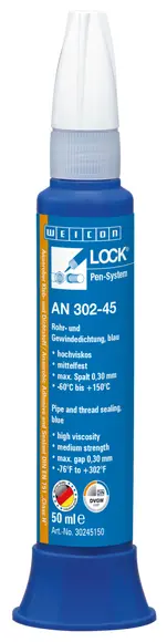 Produktfoto 1 von WEICONLOCK® AN 302-45 Rohr- und Gewindedichtung | für Grobgewinde, mittelfest, mit DVGW-Zulassung | 50 ml | blau
