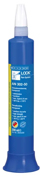 Produktfoto 1 von WEICONLOCK® AN 302-50 Schrauben- und Stehbolzensicherung | hochfest, mittelviskos | 200 ml | transparent