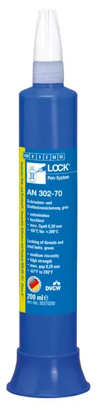 Produktfoto 1 von WEICONLOCK® AN 302-70 Schrauben- und Stehbolzensicherung | hochfest, mittelviskos, mit Trinkwasserzulassung | 200 ml | grün