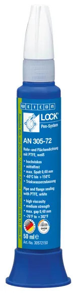 Produktfoto 1 von WEICONLOCK® AN 305-72 Rohr- und Flächendichtung | mit PTFE, mittelfest, mit Trinkwasserzulassung | 50 ml | weiß