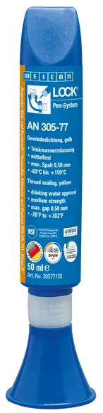 Produktfoto 1 von WEICONLOCK® AN 305-77 Gewindedichtung | mittelfest, mit Trinkwasserzulassung | 50 ml | gelb