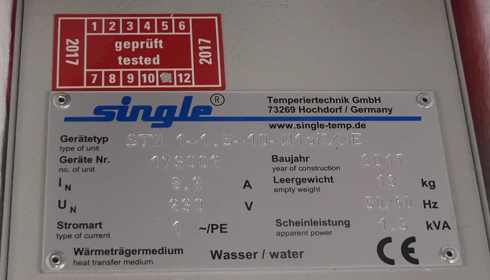 Produktfoto 1 von SINGLE Temperiertechnik STW 1-1.5-10-M 1 oE/ME  STW1-1.5-10-M1oE/ME NEU B.j 2017