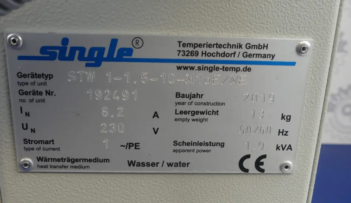 Produktfoto 1 von SINGLE Temperiertechnik STW 1-1.5-10-M 1 oE/ME STW 1-1.5-10-M1oE/ME NEU B.j 2019