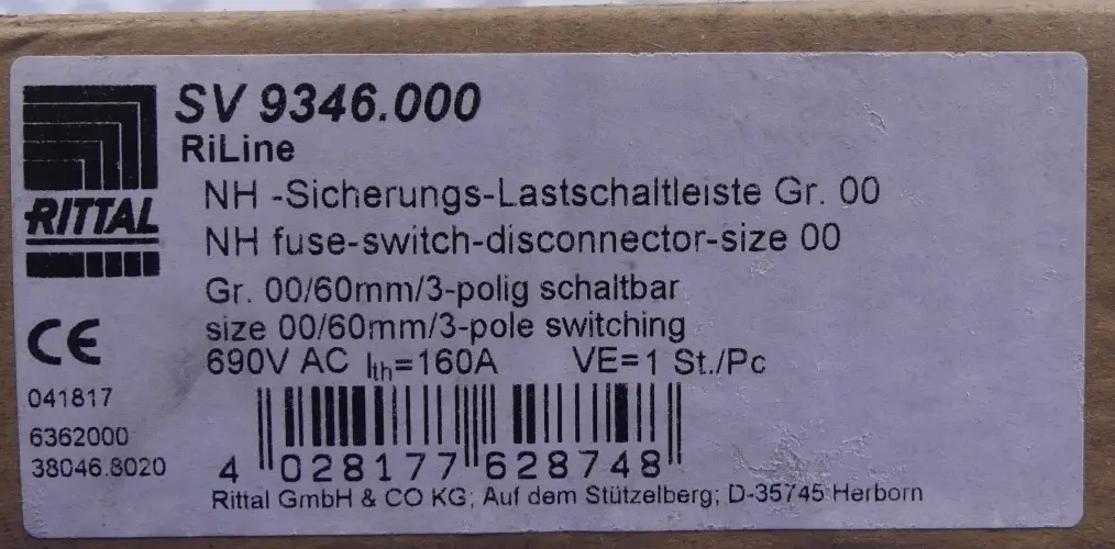 Produktfoto 1 von Rittal SV9346.000 RiLine NH-Sicherungs-Lastschaltleiste
