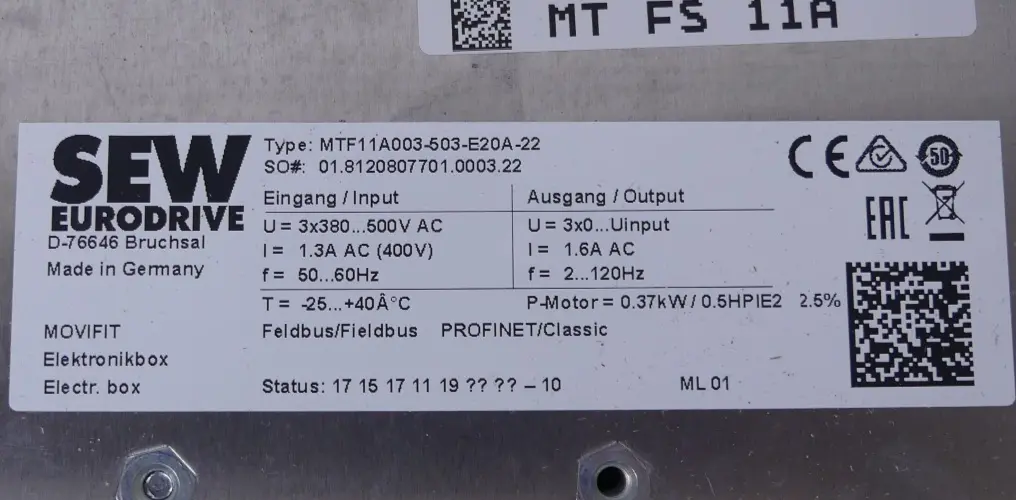 SEW EURODRIVE MTF11A003-503-E20A-22 ELEKTROBOX MOVIFIT