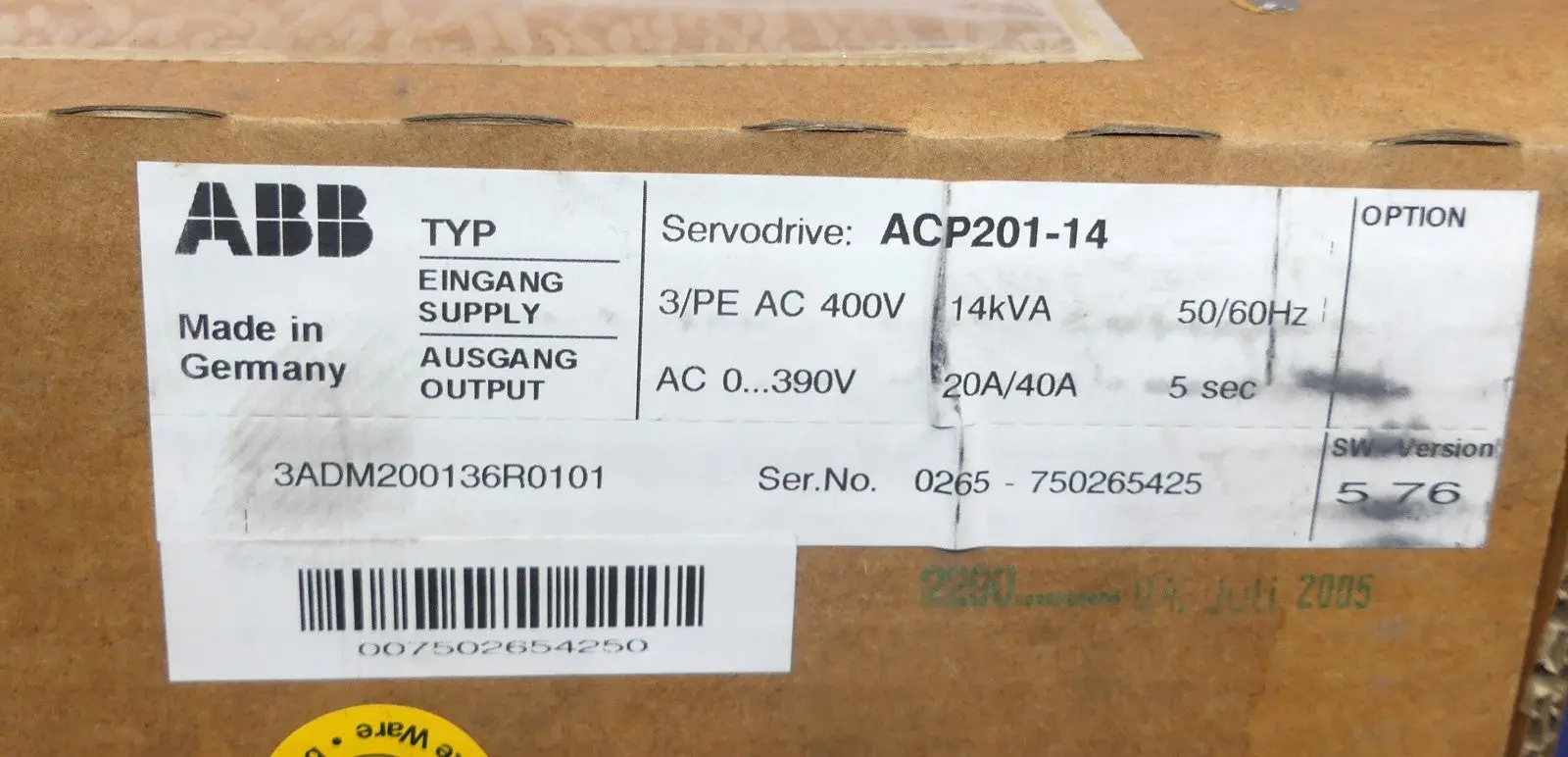 Produktfoto 1 von ABB SERVODRIVE ACP201-14 NEU