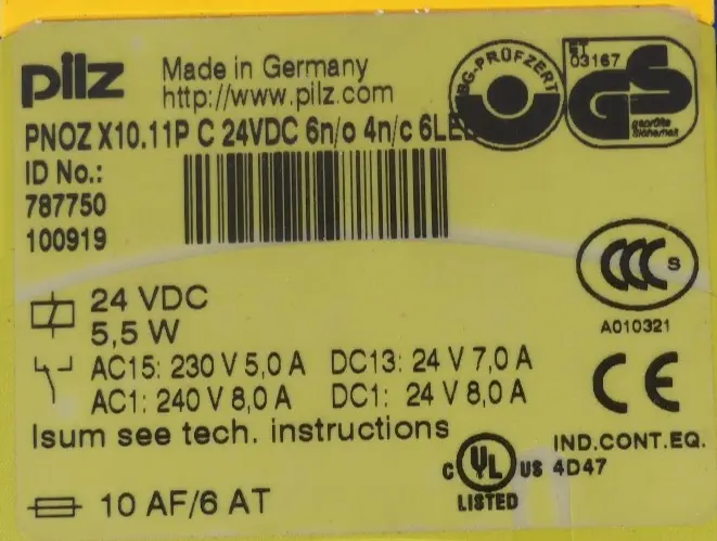 Produktfoto 1 von PILZ PNOZ X10.11P C24VDC 6n/o 4n/c 6LED  787750