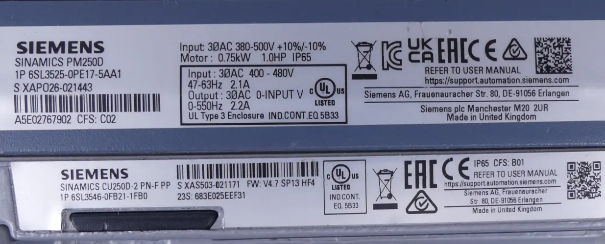 Produktfoto 1 von Siemens Sinamics PM2500 6SL3525-0PE17-5AA1+ 6SL3546-0FB21-1FB0