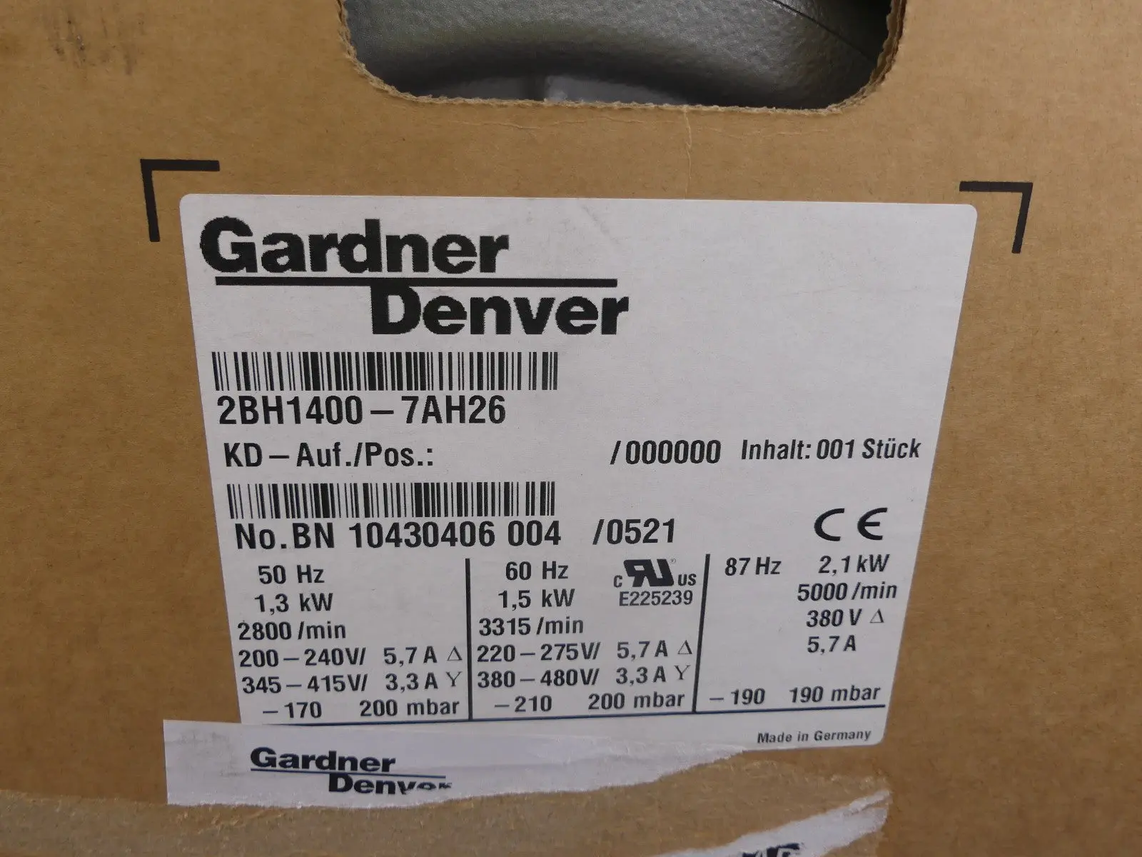 Produktfoto 1 von GARDNER DENVER 2BH1400-7AH26 NEU