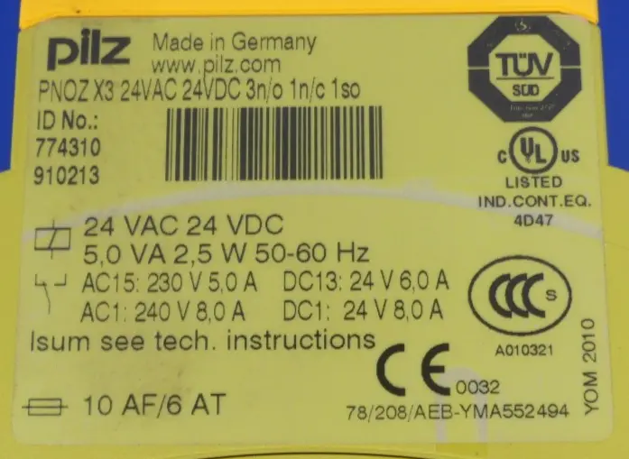 Produktfoto 1 von Pilz PNOZ X3 24VAC/24VDC3n/o 1n/c so 774310910213