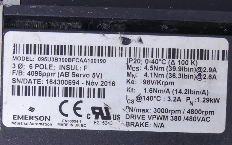 Produktfoto 1 von Emerson 095U3B300BFCAA100190 Servomotor