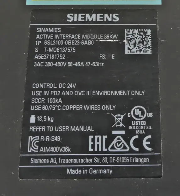 Produktfoto 1 von SIEMENS Sinamics 6SL3100-0BE23-6AB0