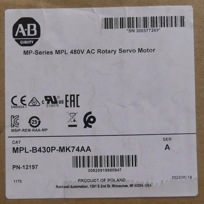 Produktfoto 1 von Allen-Bradley MPL-B430P-MK74AA   Servo Motor