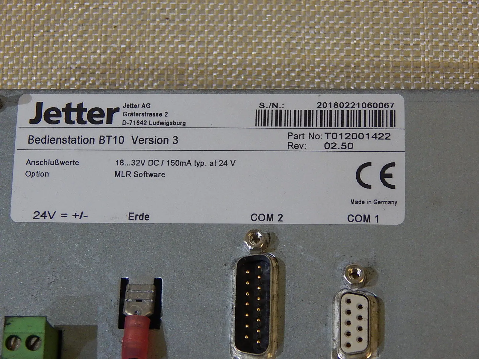 Produktfoto 1 von Jetter Bedienterminal BT 10 Version 3 Part No:T012001422 Used
