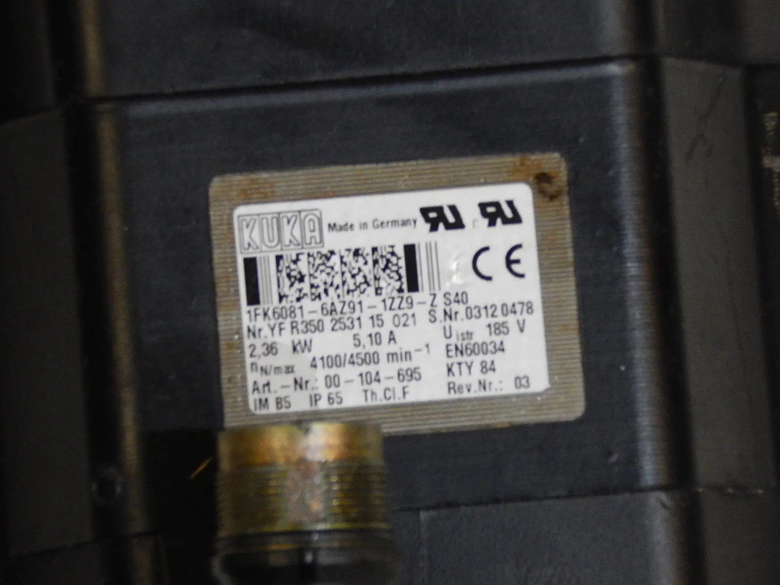 Produktfoto 1 von Kuka 1FK6081-6AZ91-1ZZ9-Z S40 Servomotor  Used