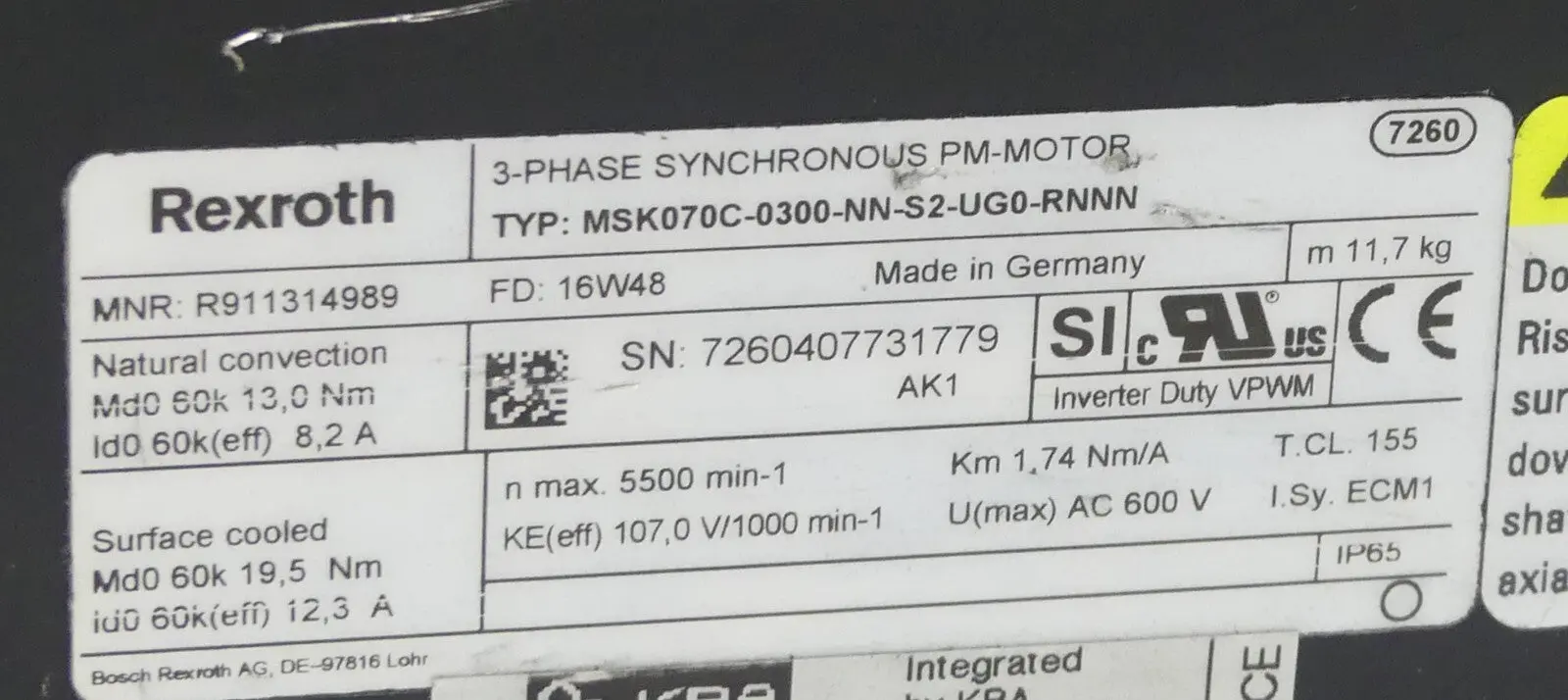 Produktfoto 1 von REXROTH MSK070C-0300-NN-S2-UG0-RNNN