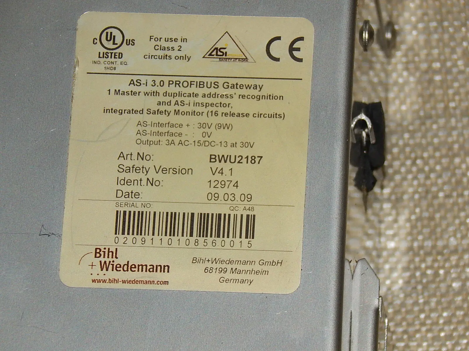 Produktfoto 1 von BIHL + WIEDEMANN Profibus Gateway BWU 2187 / BWU2187 AS-i 3.0 used
