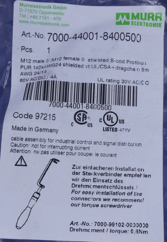 Produktfoto 1 von Murr Elektronik Buskabel 5m/M12 7000-44001-8400500