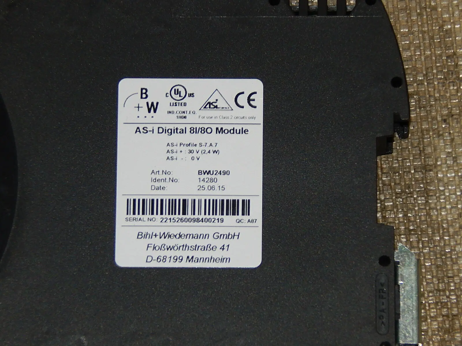 Produktfoto 1 von Bihl+Wiedemann BWU2490  AS-i Digital 8I/8O Module used