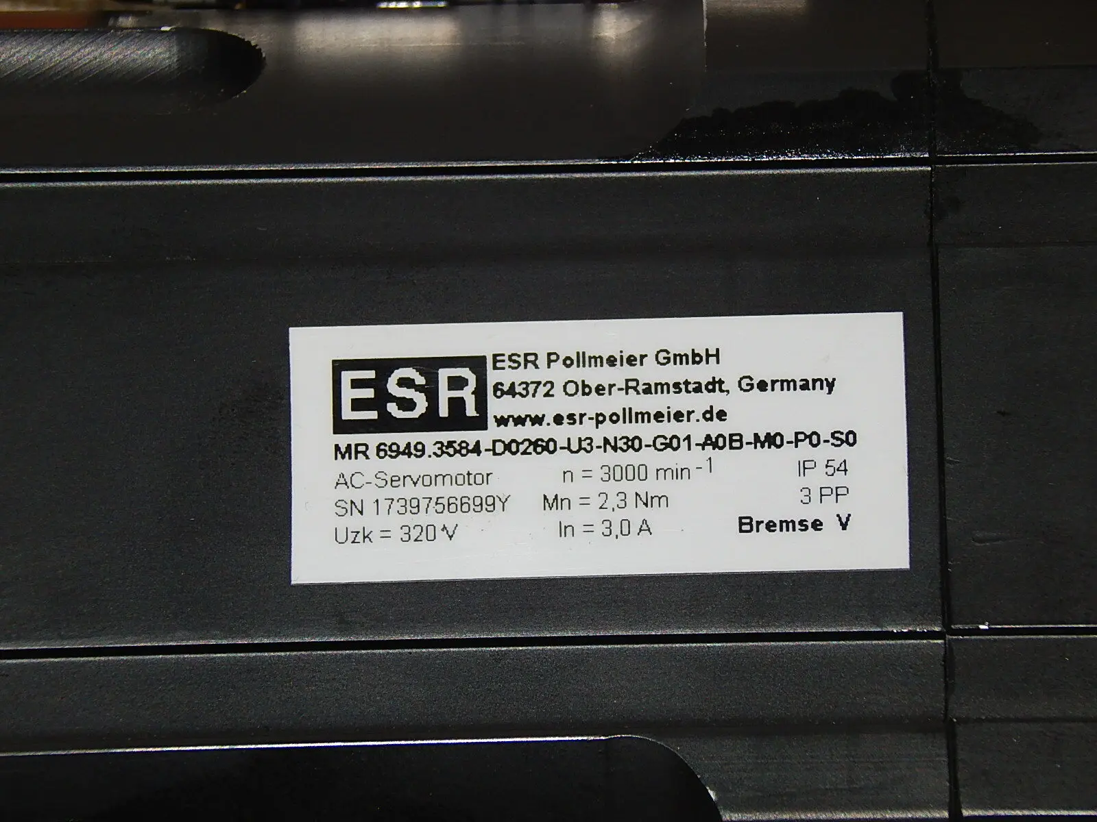 Produktfoto 1 von ESR Pollmeier Servomotor MR 6949.3584-D0260-U3-N30-G01-A0B-M0-P0-S0 used