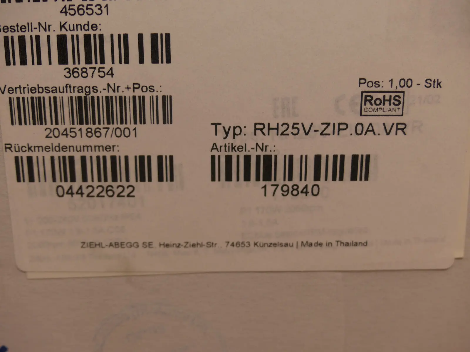 Produktfoto 1 von Ziehl-abegg RH25V-ZIP.0A.VR
