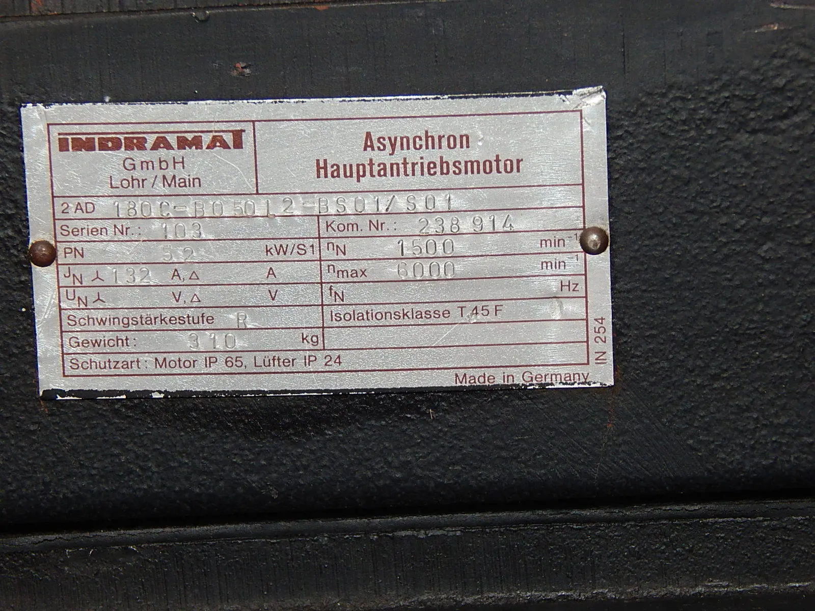 Produktfoto 1 von INDRAMAT SERVOMOTOR  2AD180C-B050L2-BS01/S01 52KW  Used