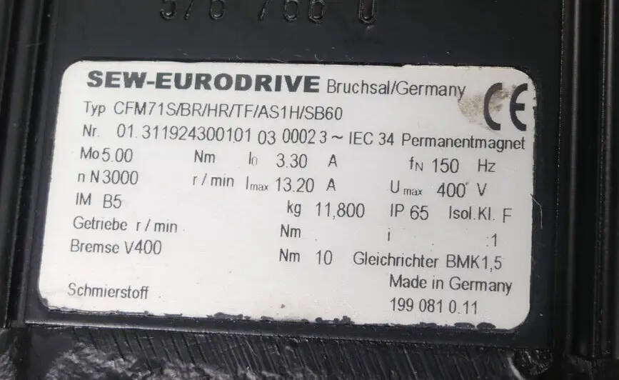 Produktfoto 1 von SEW-EURODRIVE Servomotor CFM71S/BR/HR/TF/AS1H/SB60