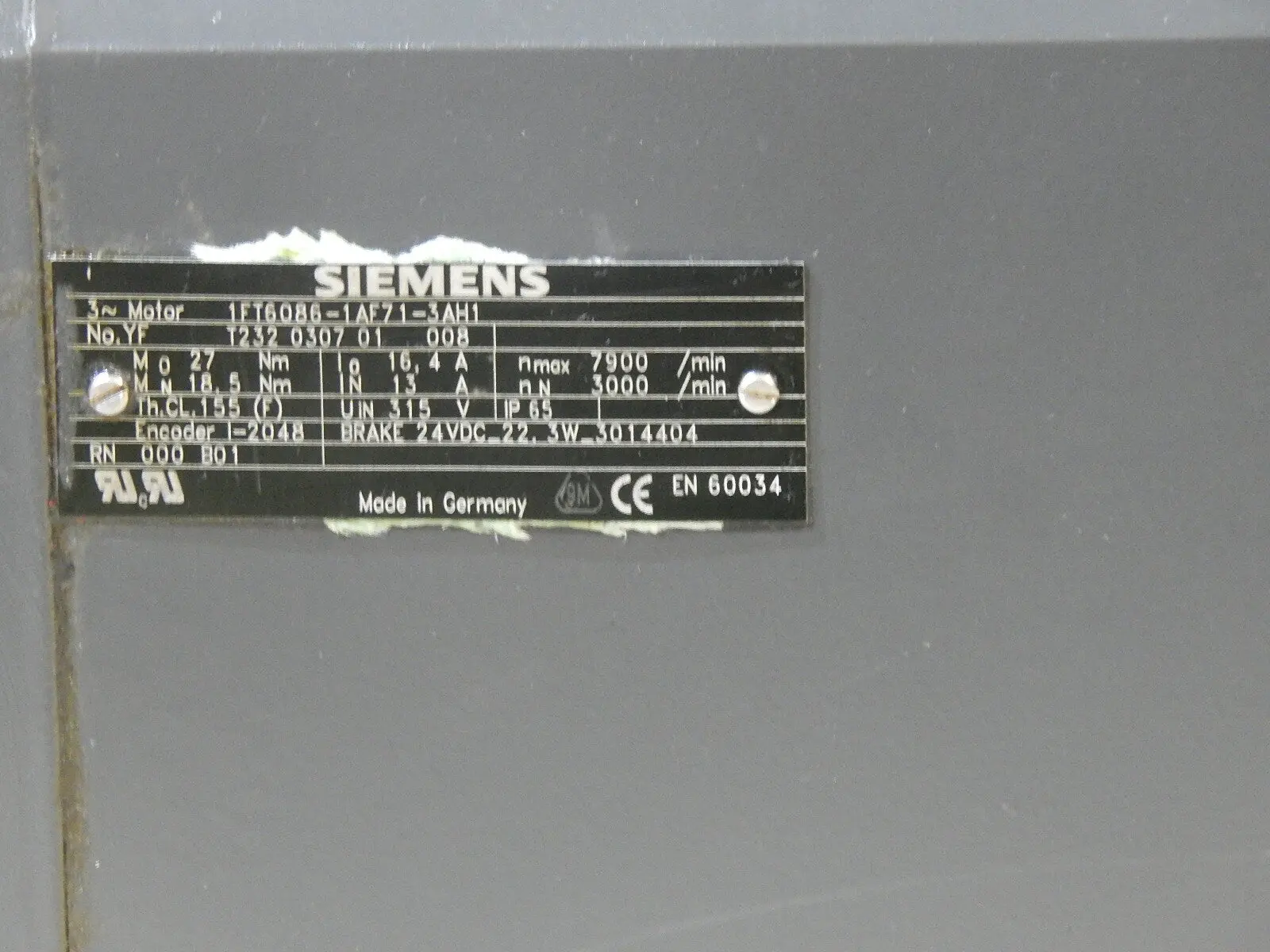 Produktfoto 1 von Siemens 3~Motor 1FT6086-1AF71-3AH1 Used