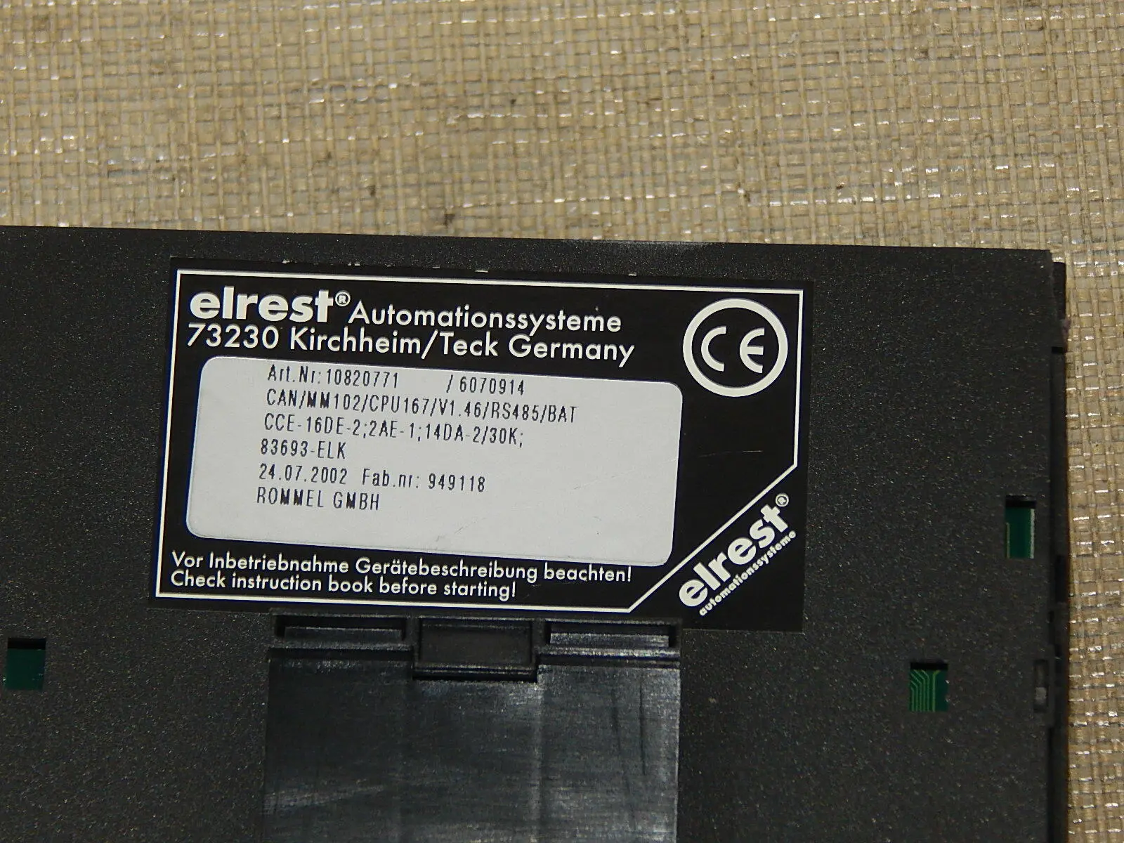 Produktfoto 1 von elrest CAN in Automation 10820771 CAN/MM102/CPU167/V1.46/RS485/BAT used
