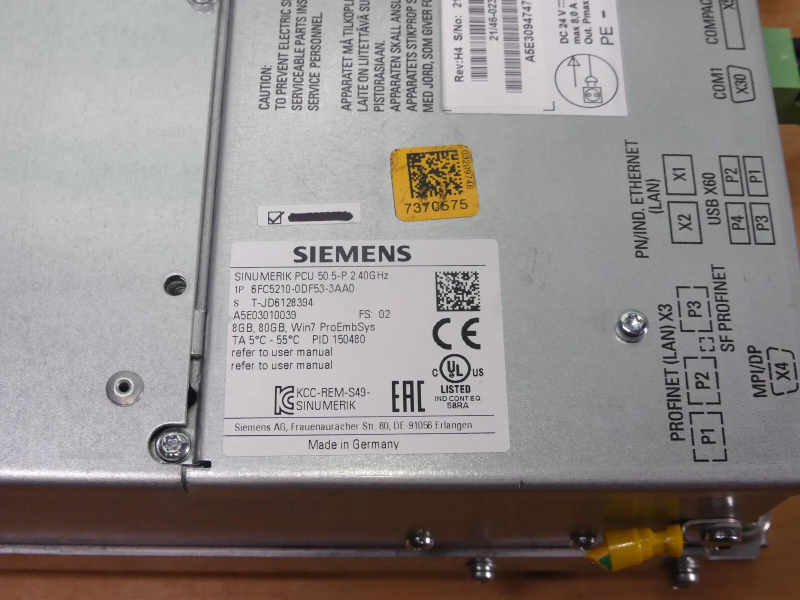 Produktfoto 1 von Siemens 6FC5210-0DF53-3AA0 SINUMERIK PCU 50.5-P 2.40 GHz 8 GB