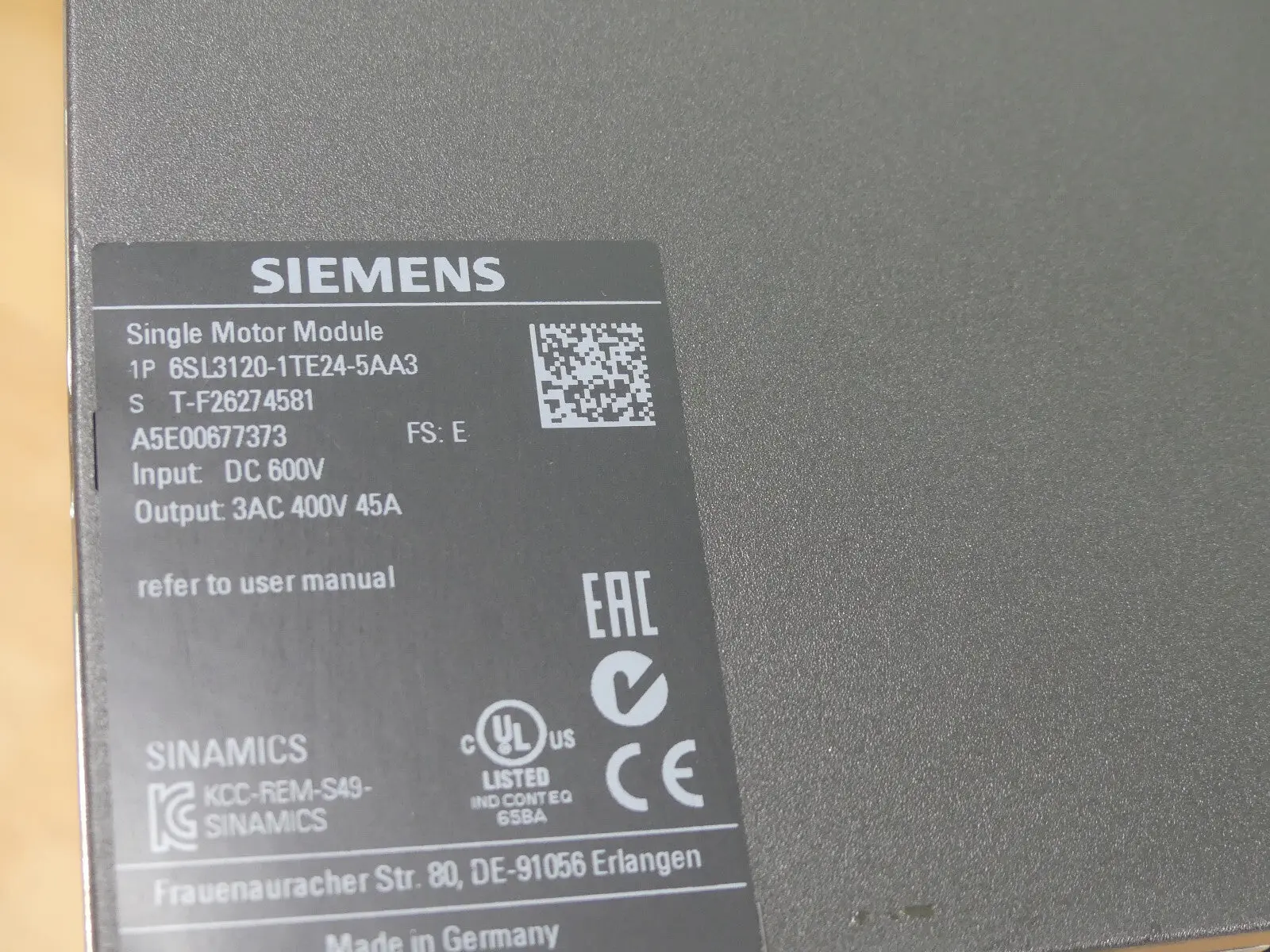Produktfoto 1 von Siemens Sinamics S120 6SL3120-1TE24-5AA3