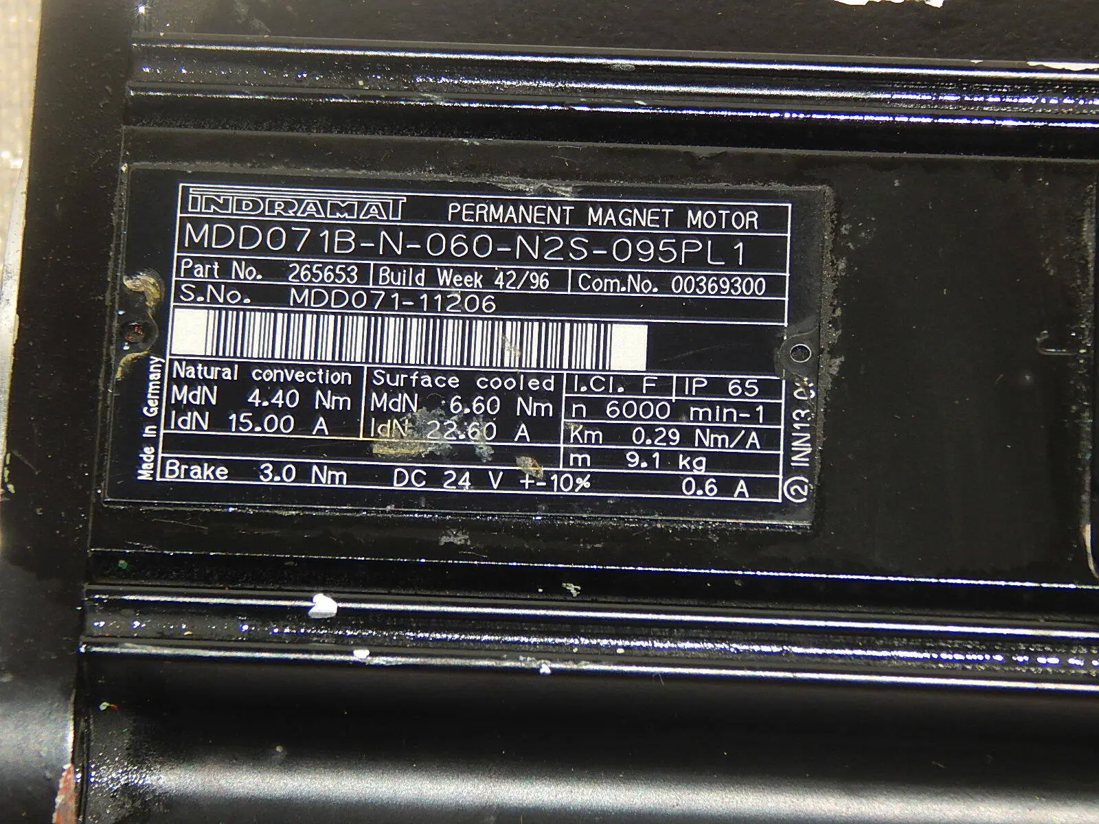 Produktfoto 1 von INDRAMAT MDD071B-N-060-N2S-095PL1 Permanent Magnet Motor 6000/min  used