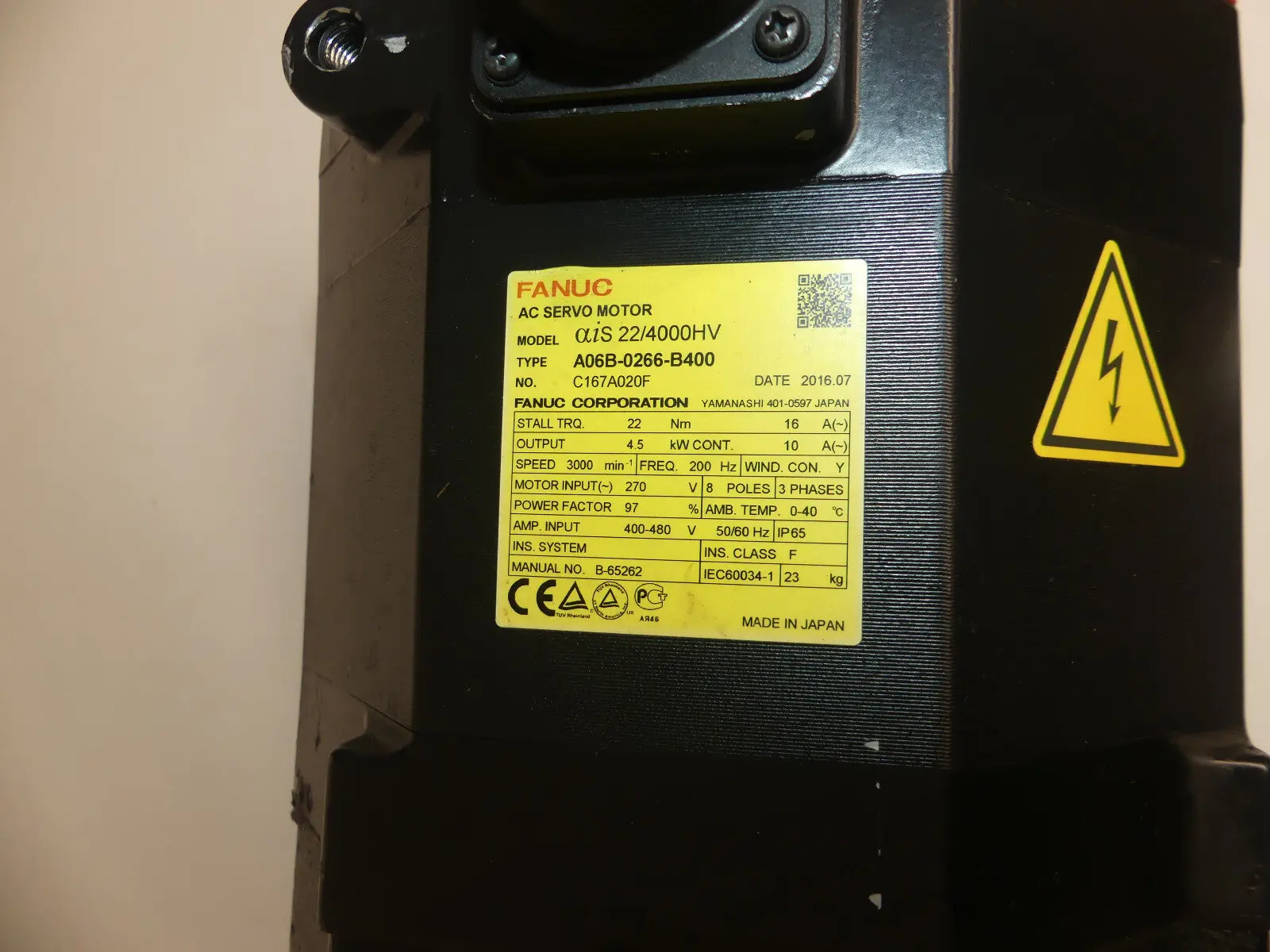 Produktfoto 1 von Fanuc ais 22/4000HV A06B-0266-B400 Servo Motor Used