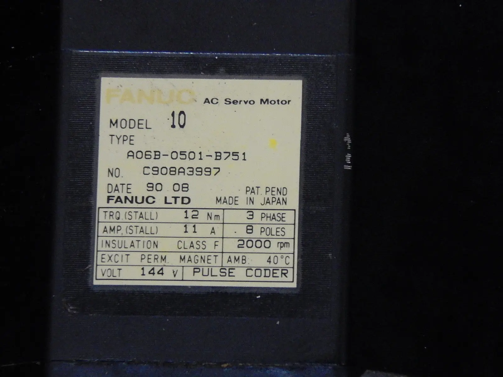 Produktfoto 1 von FANUC A06B-0501-B751 Servomotor Used
