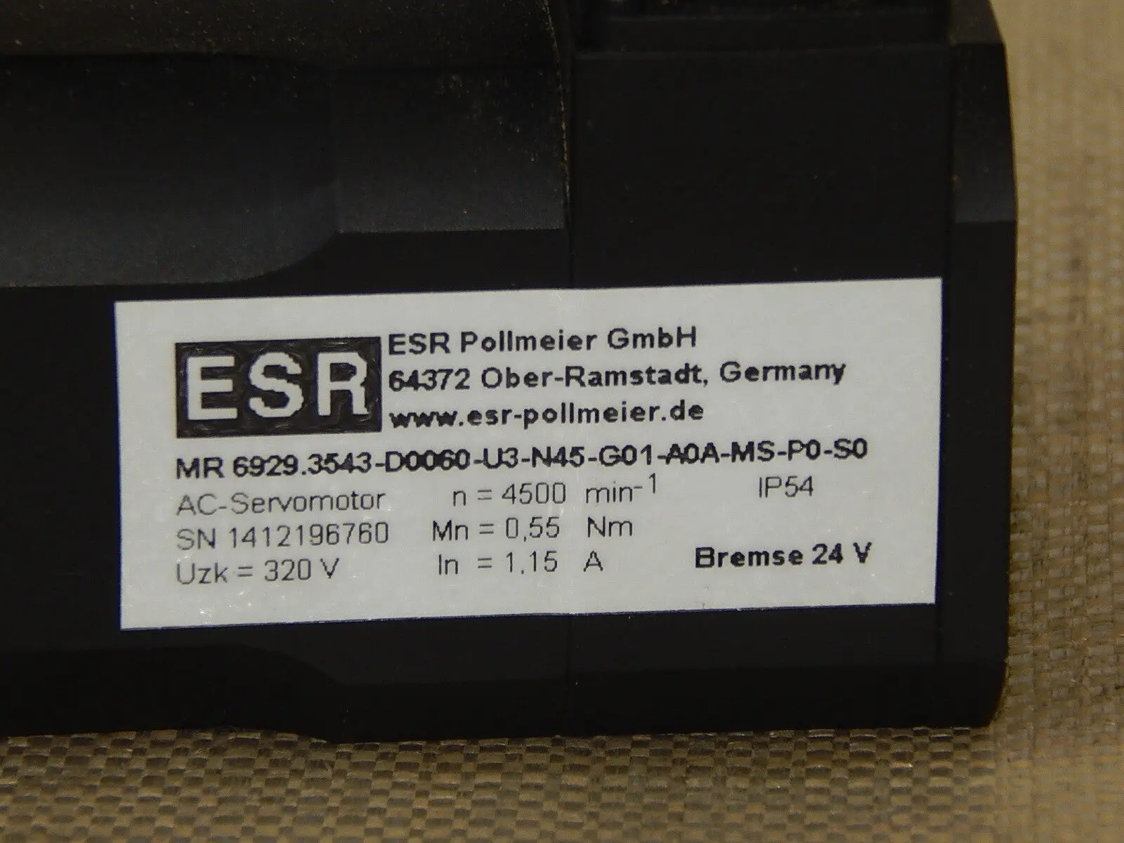 Produktfoto 1 von ESR Pollmeier MR-6929.3543-D0060-U3-N45-G01-A0A-MS-P0-S0 Servomotor used