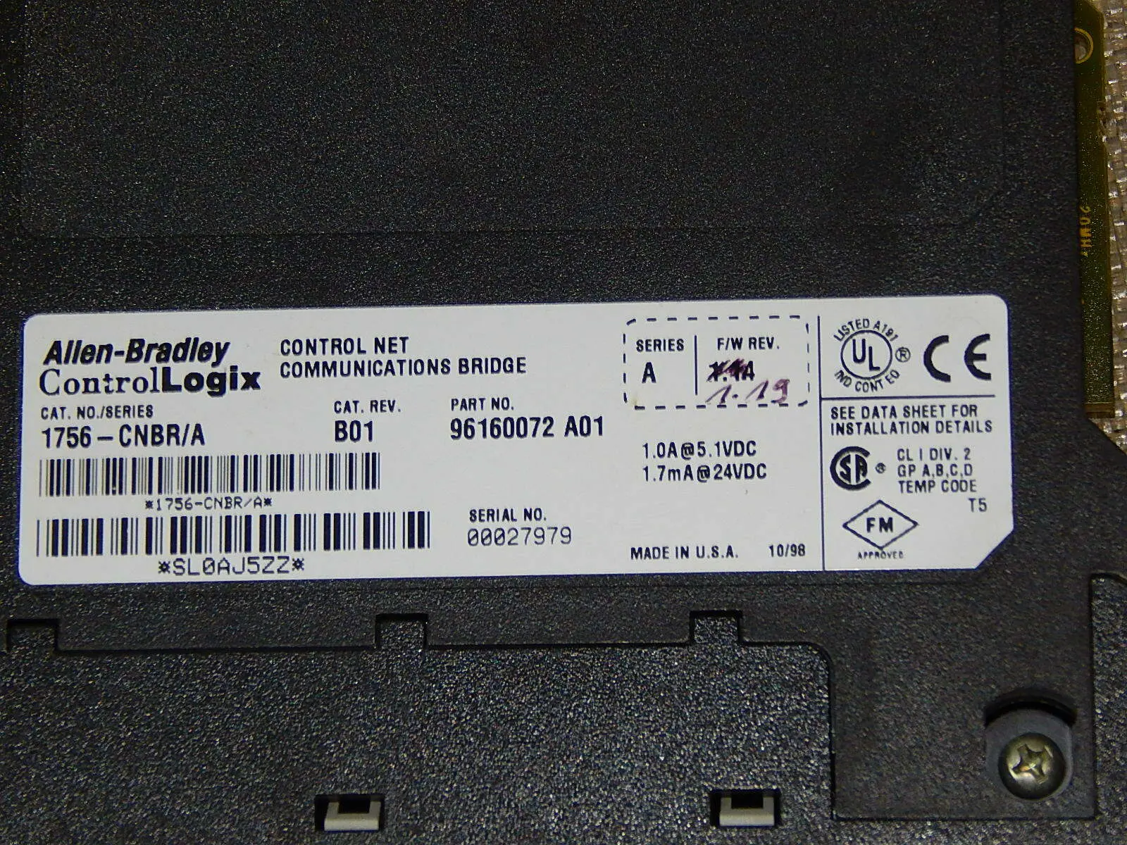 Produktfoto 1 von Allen-Bradley   Control Net Kommunikation Brücke  1756-CNBR/A  Ser. A Used