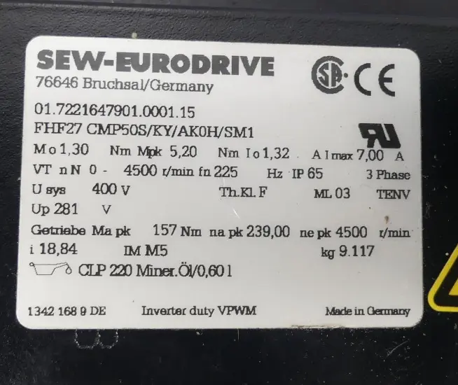 Produktfoto 1 von SEW Eurodrive FHF27 CMP50S/KY/AK0H/SM1